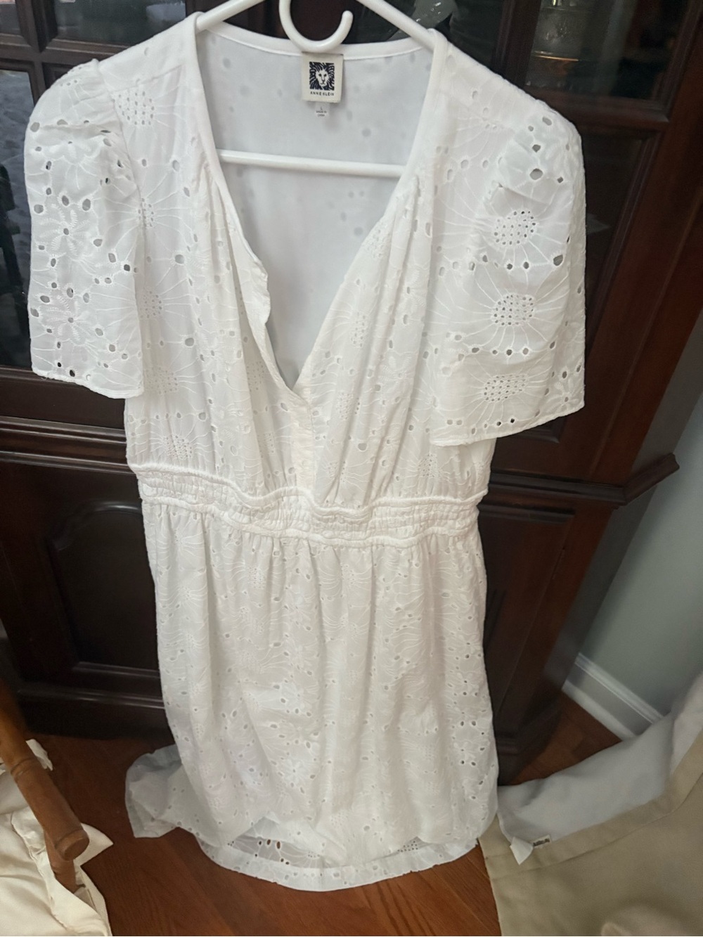 Anne Klein White Eyelet V-Neck Dress - Picture 2 of 4